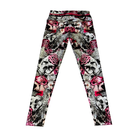 Skull & Rose Pattern Leggings Stretchy Large Punk Rock Sexy Gym Goth Yoga Pants - Picture 2 of 4